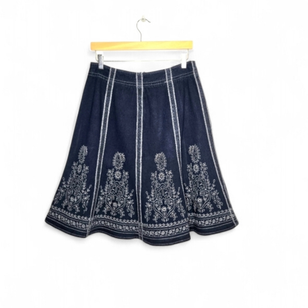Niotto Denim Panel Skirt. Blue/white. Size 12.